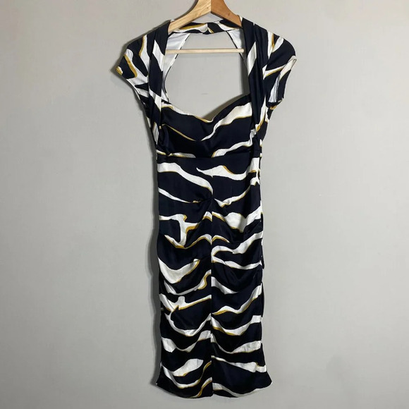 Vintage Cache Silk Queen Anne Zebra Print Bodycon Dress Women's 4 Black White - Picture 4 of 14